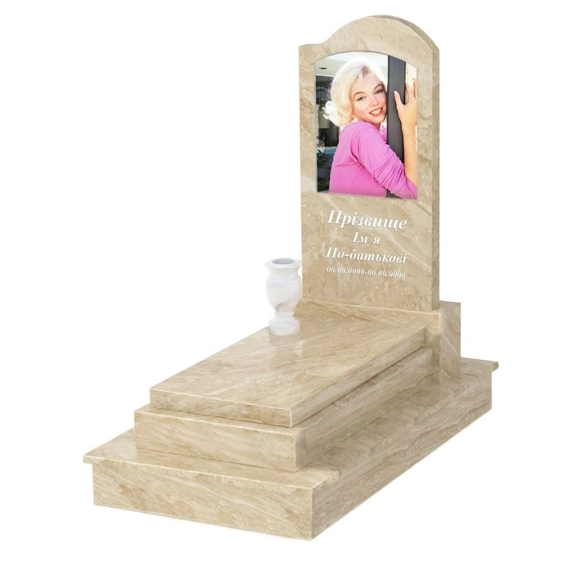 Основне Жіночий мармуровий пам'ятник одинарний з мармуру Дайна з різьбленою хвилею к12-dan-pf-80-40-05-011-r-ck