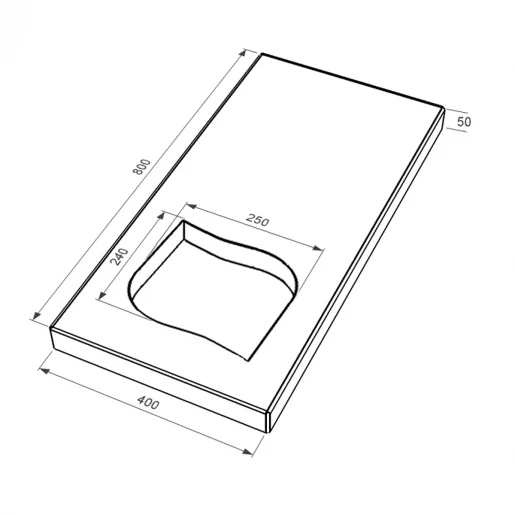 Размеры Надгробная плита левосторонняя 800x400x50 из гранита серия Лист с полированными фасками с полированными торцами Букинского карьера pl-buk-pf-pt-80-40-05-LISTOK-l