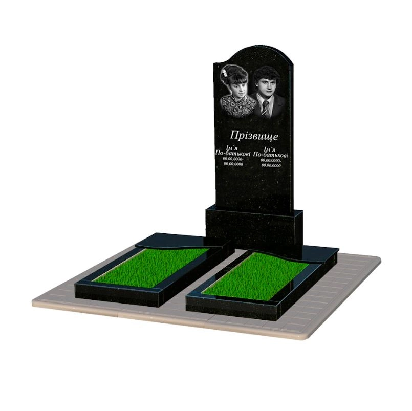Основне Гранітна плита на могилу з квітником подвійна із чорного граніту Коростишів з хвилею різьблена к15-kor-pf-120-60-08-011-r-pbd3