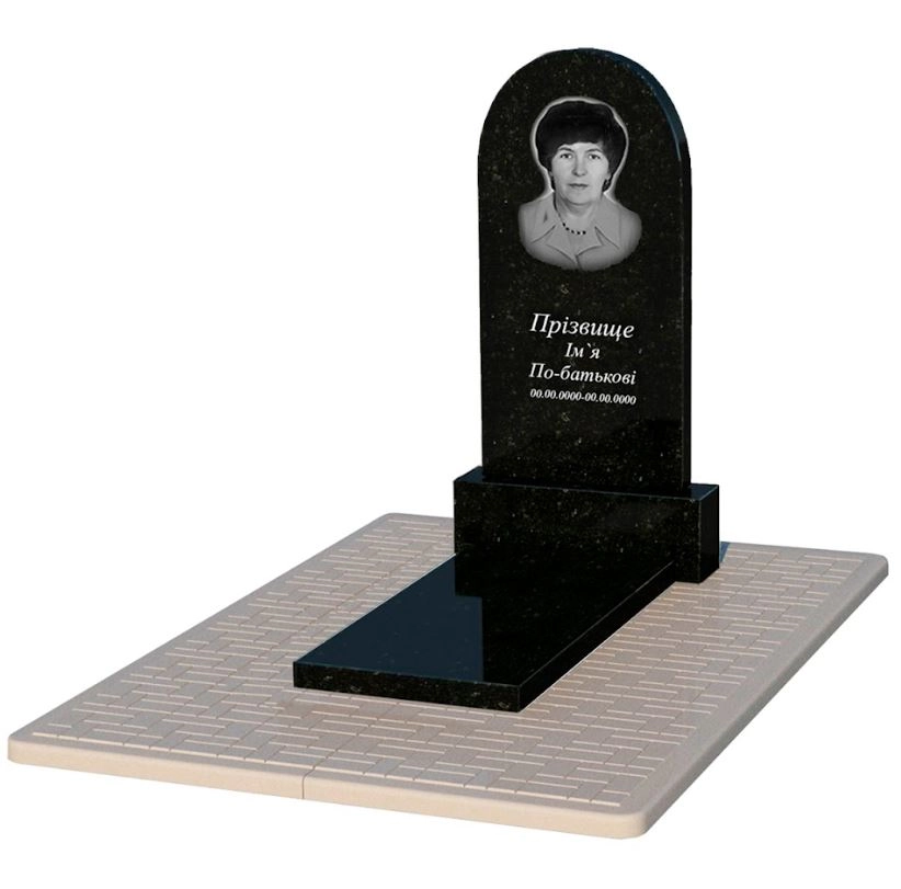 Основне Гранітний пам'ятник чорний Коростишев одинарний з полукруглою стелою к7-kor-pf-100-50-08-006-pbd2