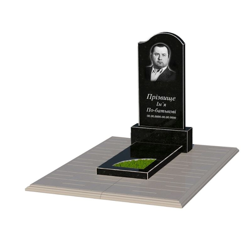 Основне Гранітний пам'ятник чоловічий одинарний із чорного граніту Коростишів з вирізаним куточком к9-kor-npf-80-40-05-011-r-pbd1
