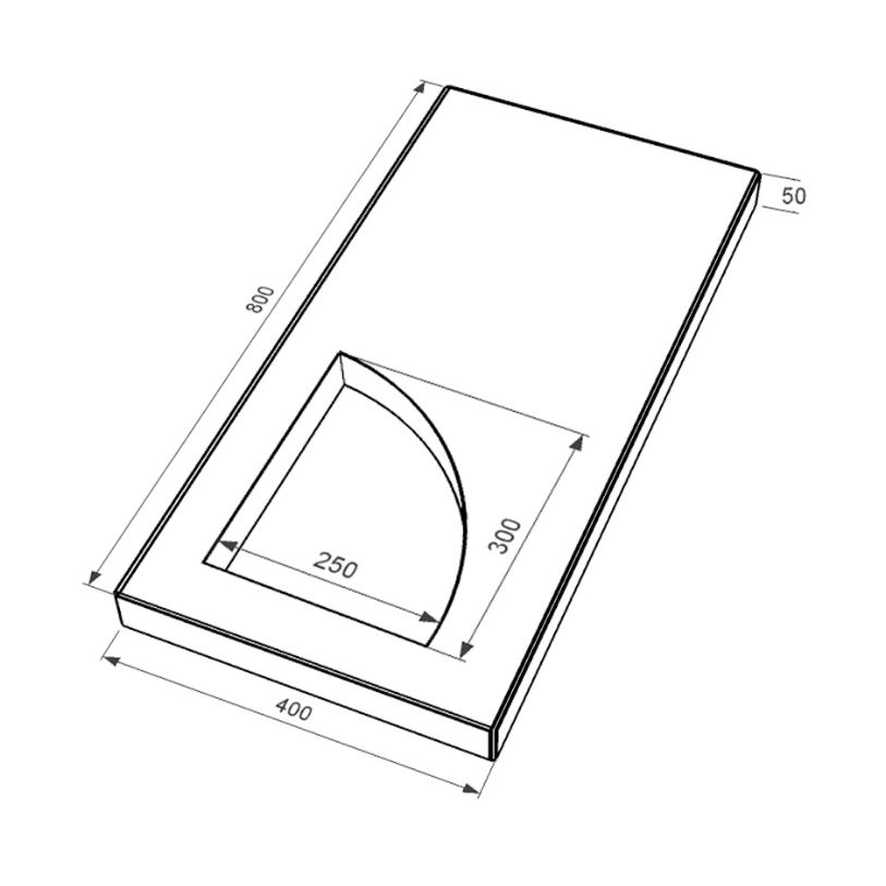 Розміри Надгробна плита з вирізаним куточком 800x400x50 з Токівського граніту з полірованими фасками Куточок ліва pl-tok-pf-pt-80-40-05-KUT-l