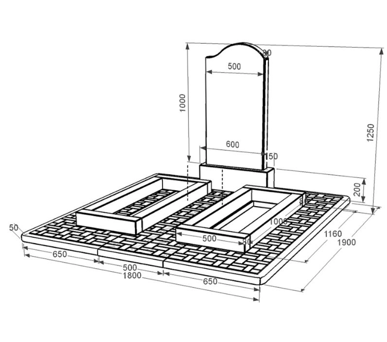Розміри Гранітний пам'ятник сімейний подвійний із чорного граніту Коростишів з хвилею різьблений к14-kor-pf-100-50-08-011-r-pbd2