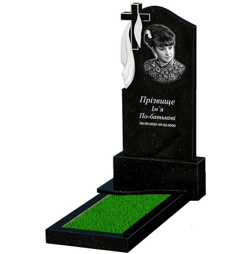 Основное Гранитный памятник на кладбище элитный одинарный из черного гранита Коростышев с волной резной к3-kor-pf-120-60-08-142