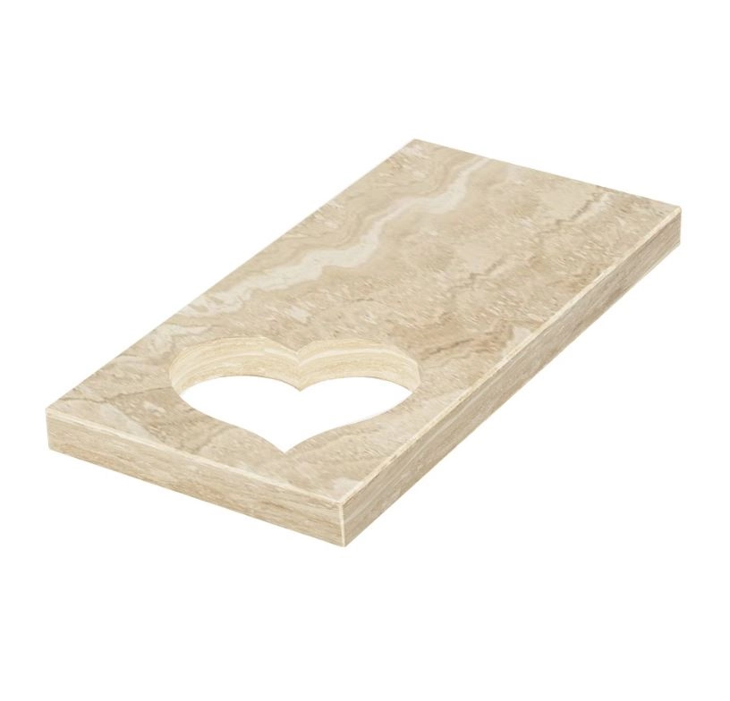 Основне Надгробна плита бежевого кольору 800x400x50 з мармуру Дайна з полірованими фасками серія Серце ліва pl-dan-pf-pt-80-40-05-SERCE-l