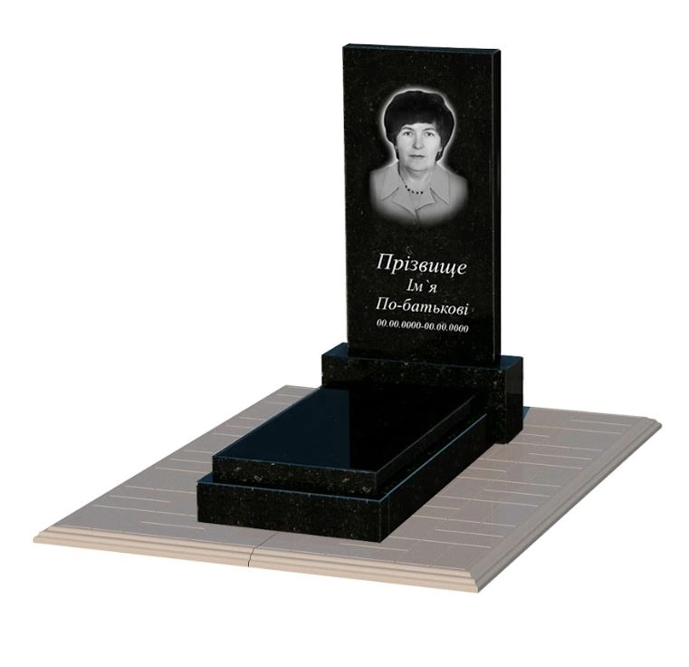 Основне Гранітний пам'ятник без різьблених робіт одинарний із чорного граніту Коростишів к12-kor-pf-80-40-05-001-pbd1