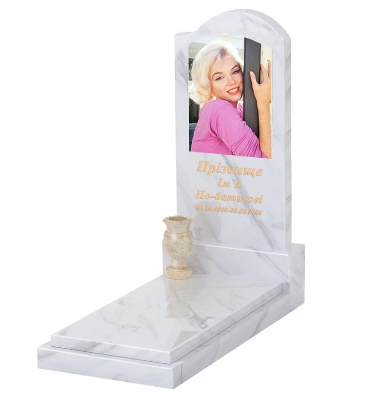 Основне Мармуровий пам'ятник широкий одинарний з білого мармуру Волокас к12-vol-pf-120-60-08-011-r
