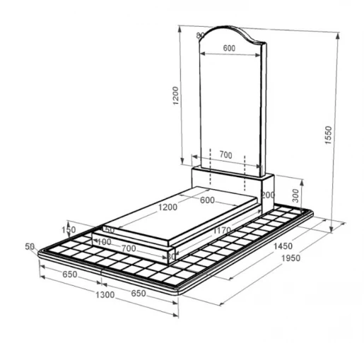 Размеры Гранитный могильный памятник на одного из черного гранита Коростышев с волной резной к12-kor-pf-120-60-08-011-l-pbd3