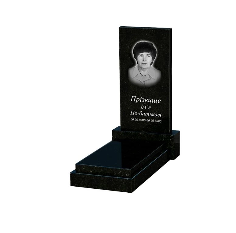 Основне Граніт надгробок жіночий одинарний із чорного граніту Коростишів без різьблених робіт к12-kor-pf-80-40-05-001