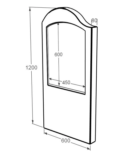 Размеры Стела памятника с формой волны 1200x600x80 вертикальная с полированными фасками из мрамора Волокас левая st-vol-pf-120-60-08-011-l