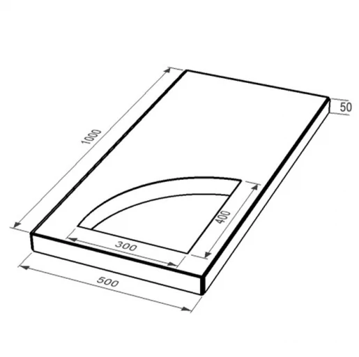 Розміри Надгробна плита на могилу 1000x500x50 з Токівського граніту із неполірованими фасками плита Куточок права pl-tok-npf-pt-100-50-05-KUT-r