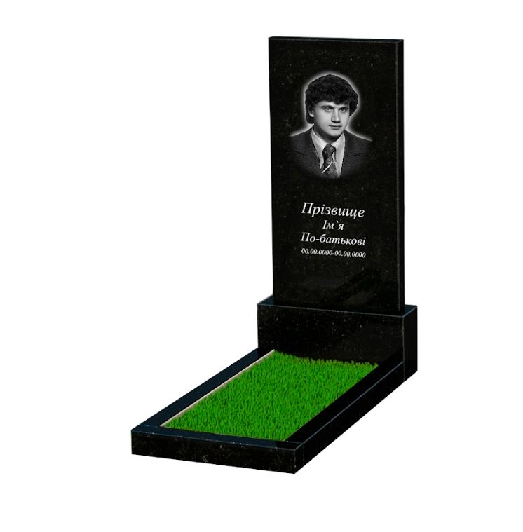 Основное Гранитная плита на могилу для сына одинарная из черного гранита Коростышев без резных работ к2-kor-pf-120-60-08-001