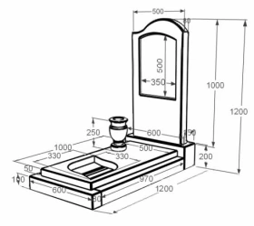 Розміри Мармуровий пам'ятник середнього розміру з мармуру Дайна з вирізаним куточком к24-dan-pf-100-50-08-011-r