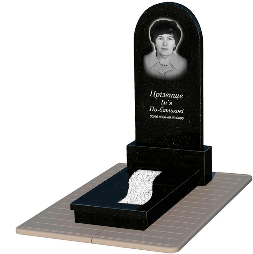 Основне Гранітний надгробний камінь з вирізаною смугою одинарний із чорного граніту Коростишів з полукруглою стелою к23-kor-pf-120-60-08-006-pbd3