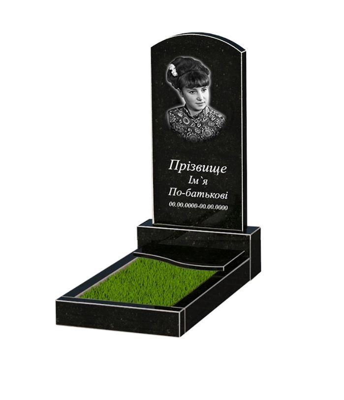 Основное Гранитный памятник 100 см высотой одинарный из черного гранита Коростышев с волной резной к5-kor-npf-80-40-05-009-l