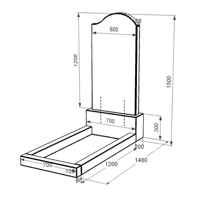 Розміри Пам'ятник із граніту юнакам одинарний із чорного граніту Коростишів з хвилею різьблений к2-kor-pf-120-60-08-011-r
