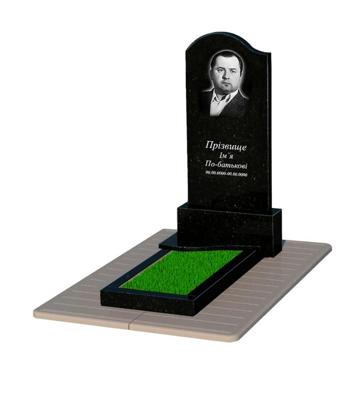 Основное Гранитный памятник большого размера одинарный из черного гранита Коростышев с волной резной к3-kor-pf-120-60-08-011-l-pbd3