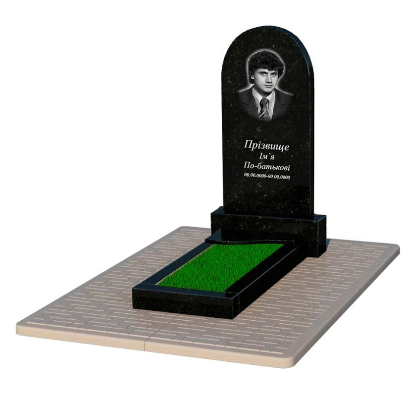 Основное Памятник из гранита с цветником одинарный из черного гранита Коростышев с волной резной к4-kor-pf-100-50-08-006-pbd2