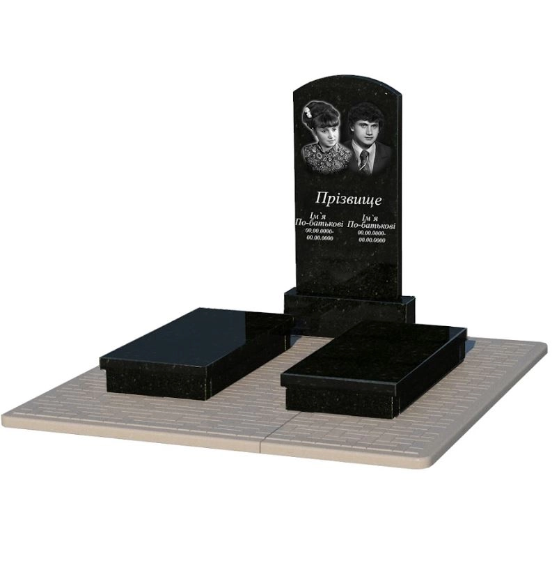 Основне Гранітний пам'ятник габро подвійний з дугою різьблений із чорного граніту Коростишів Дуга 009 к19-kor-pf-100-50-08-009-pbd2