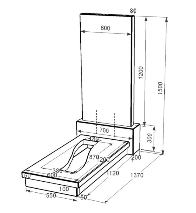 Розміри Гранітний камінь на могилу з вирізаною смугою одинарний із чорного граніту Коростишів к23-kor-pf-120-60-08-001
