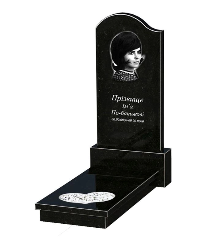Основне Гранітний пам'ятник для дівчини одинарний із чорного граніту Коростишів з хвилею та серцем різьблений к11-kor-npf-120-60-08-011