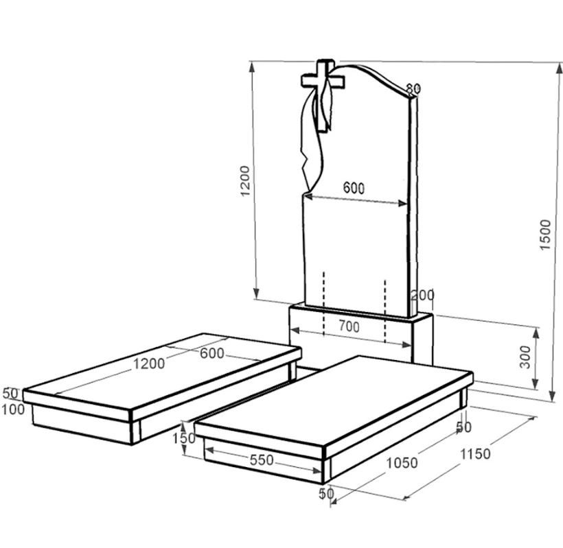 Размеры Памятник из гранита с плащаницей и крестом резной двойной из черного гранита Коростышев к19-kor-npf-120-60-08-142