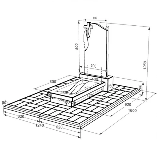 Розміри Пам'ятник із граніту 100 см висотою одинарний із чорного граніту Коростишів з хрестом різьблений к23-kor-npf-80-40-08-142-pbd1