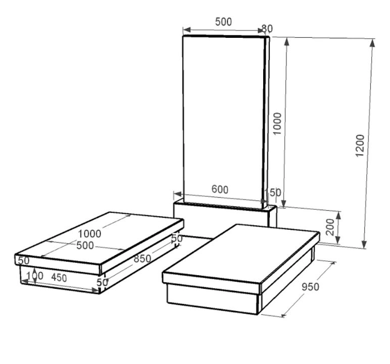 Розміри Гранітний пам'ятник габро подвійний із чорного граніту Коростишів без різьблених робіт к19-kor-pf-100-50-08-001