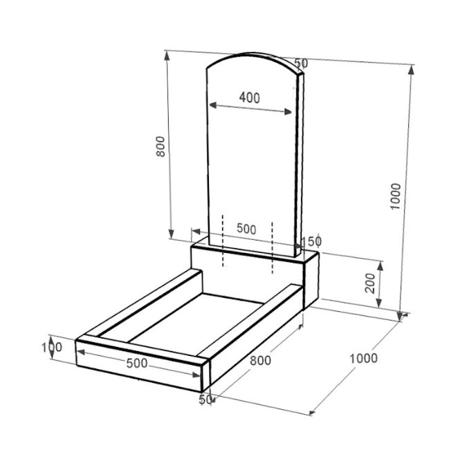 Розміри Гранітний пам'ятник стела 80x40 см одинарний із чорного граніту Коростишів з дугою різьблений к2-kor-npf-80-40-05-009