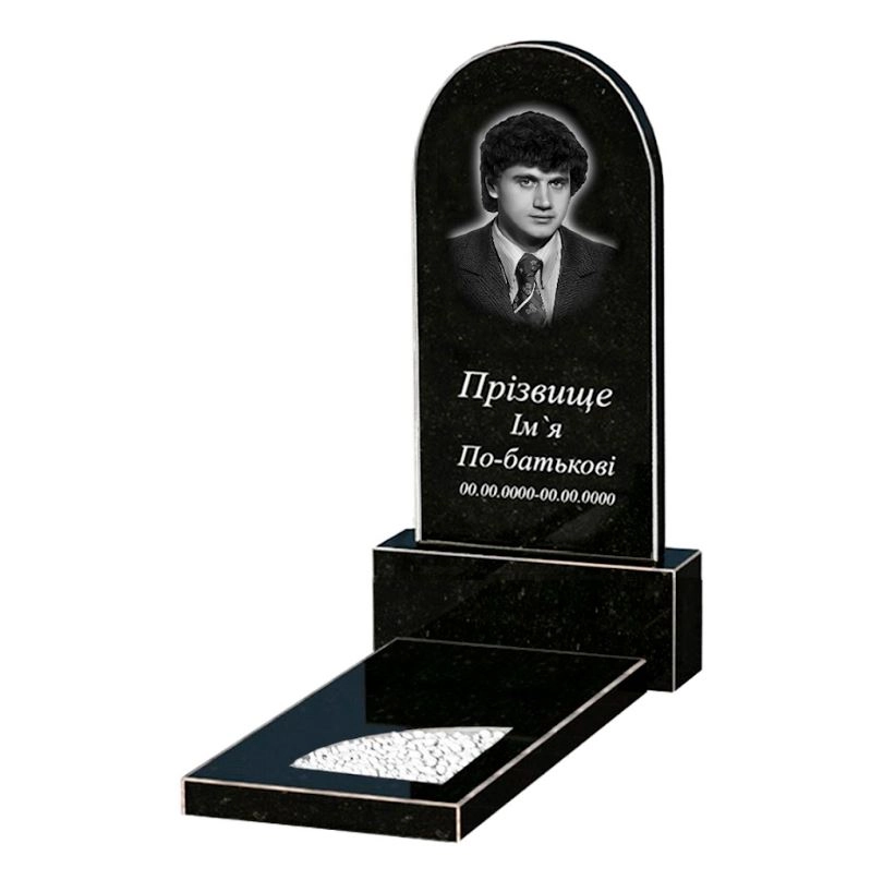 Основне Гранітний пам'ятник напівкруглий одинарний із чорного граніту Коростишів з вирізаним куточком к9-kor-npf-80-40-05-006