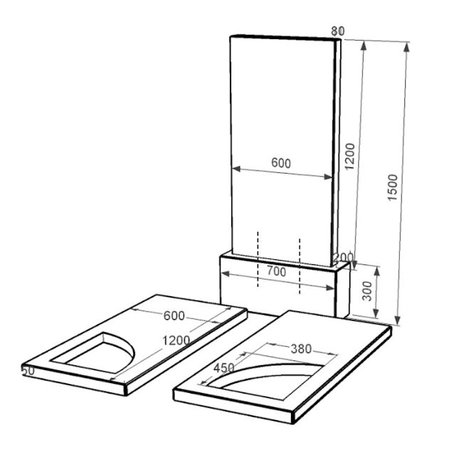 Размеры Гранитный памятник с 2 надгробиями двойной из черного гранита Коростышев с вырезанным уголком к18-kor-pf-120-60-08-001