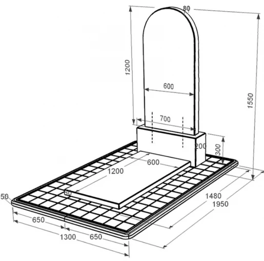 Размеры Гранитный памятник высотой 150 см одинарный из черного гранита Коростышев с полукруглой стелой к7-kor-npf-120-60-08-006-pbd3