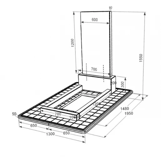 Размеры Памятник из гранита без резных работ одинарный из черного гранита Коростышев к2-kor-pf-120-60-08-001-pbd3