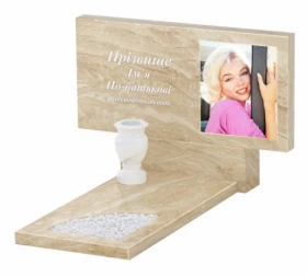 Мармуровий пам'ятник висотою 70 см одинарний з мармуру Дайна з вирізаним куточком к9-dan-pf-50-100-05-001