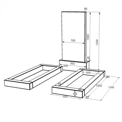 Размеры Гранитный памятник для могили двойной из черного гранита Коростышев к14-kor-npf-100-50-08-001