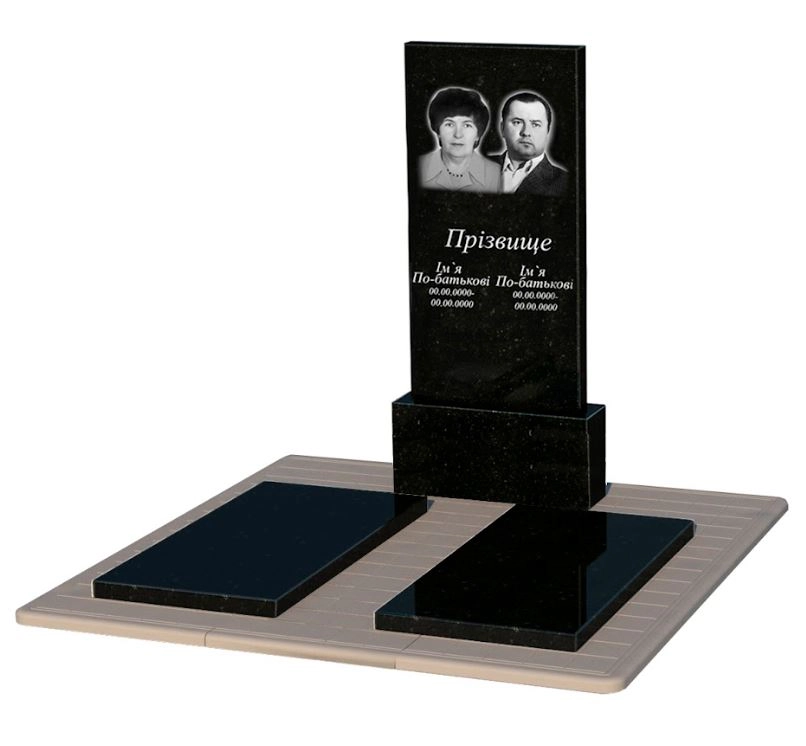 Основное Гранитный камень на могилу без резных работ двойной из черного гранита Коростышев к17-kor-pf-120-60-08-001-pbd3