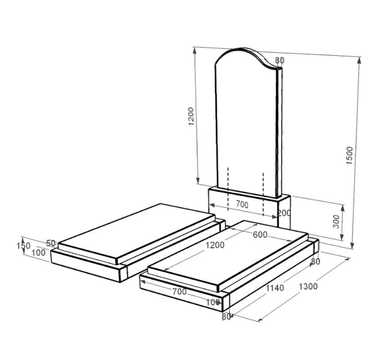 Розміри Гранітний пам'ятник елітний подвійний із чорного граніту Коростишів з хвилею різьблений к21-kor-npf-120-60-08-011