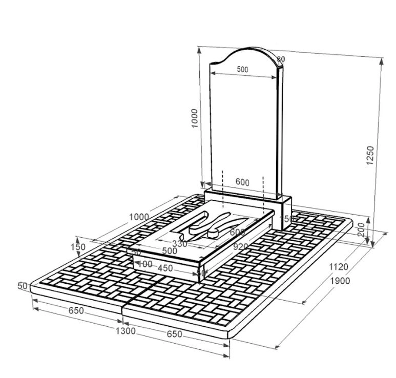 Розміри Гранітний пам'ятник з Тризубом вирізаним одинарний із чорного граніту Коростишів к8-kor-npf-100-50-08-011-r-pbd2