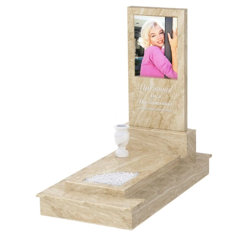 Основне Мармуровий пам'ятник бежевий одинарний з бежевого мармуру Дайна з вирізаним куточком к9-dan-pf-80-40-05-001-ck