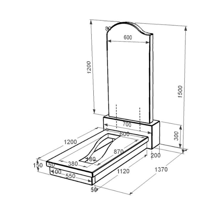 Розміри Гранітний пам'ятник жіночий одинарний із чорного граніту Коростишів з хвилею та смугою різьблений к23-kor-npf-120-60-08-011