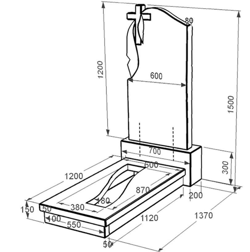 Розміри Пам'ятник із граніту з хрестом з плащаницею різьблений одинарний із чорного граніту Коростишів к23-kor-pf-120-60-08-142