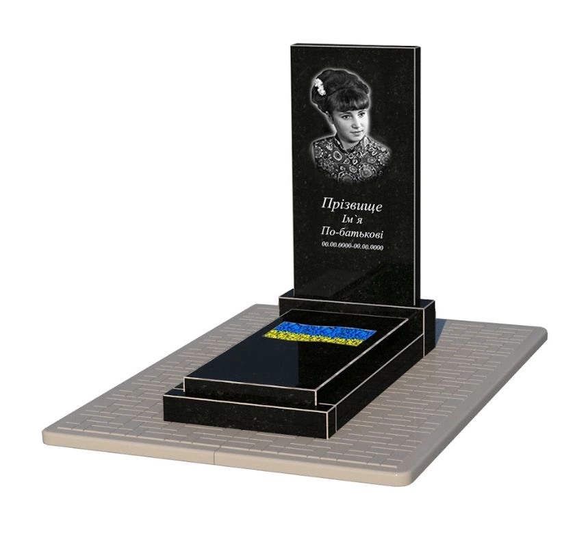 Основне Пам'ятник із граніту з вирізаним прапором одинарний із чорного граніту Коростишів к6-kor-npf-100-50-08-001-pbd2