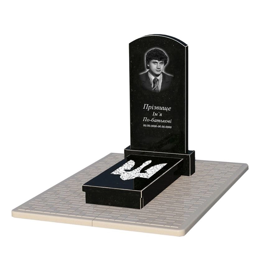 Основне Могильний пам'ятник із граніту Коростишів одинарний з Тризубом вирізаним із чорного граніту Коростишів Дуга 009 к8-kor-npf-100-50-08-009-pbd2