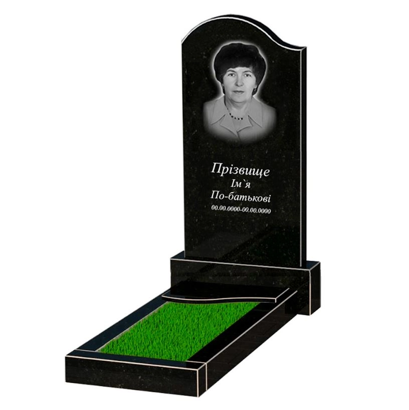 Основное Гранитный памятник высотой 120 см одинарный из черного гранита Коростышев с волной резной к4-kor-npf-100-50-08-011