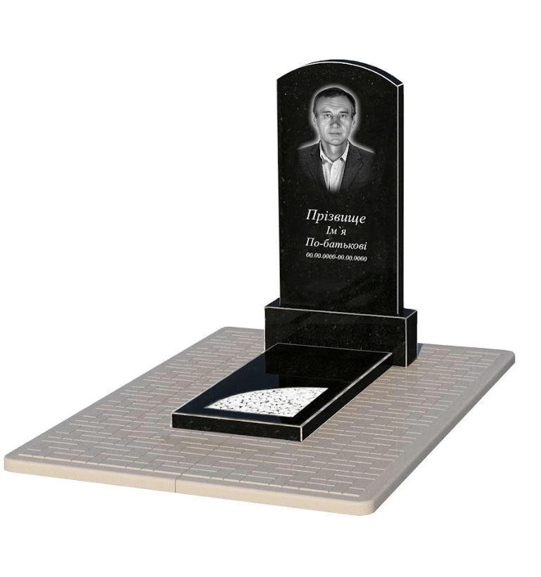 Основне Гранітний пам'ятник висотою 120 см одинарний із чорного граніту Коростишів з вирізаним куточком к9-kor-npf-100-50-08-009-pbd2