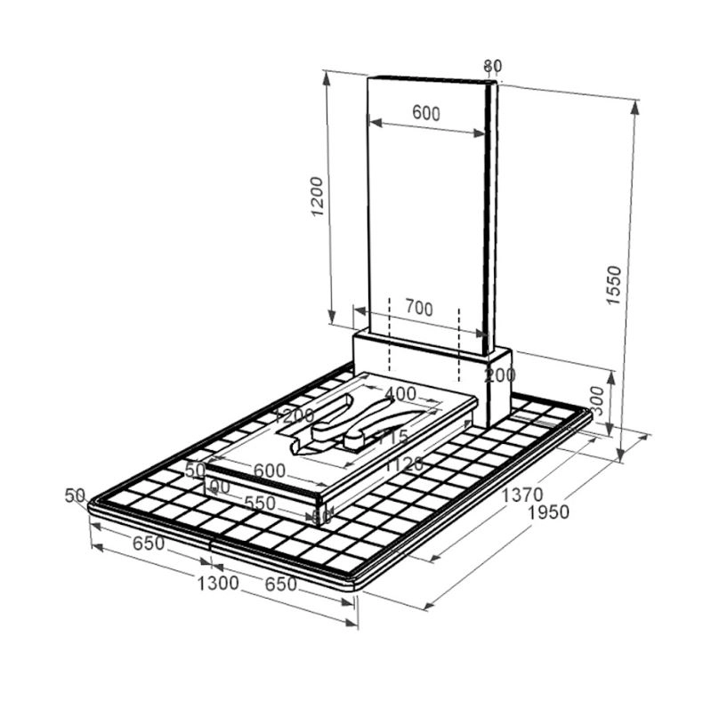 Розміри Гранітний надгробок з Тризубом вирізаним одинарний із чорного граніту Коростишів к8-kor-npf-120-60-08-001-pbd3