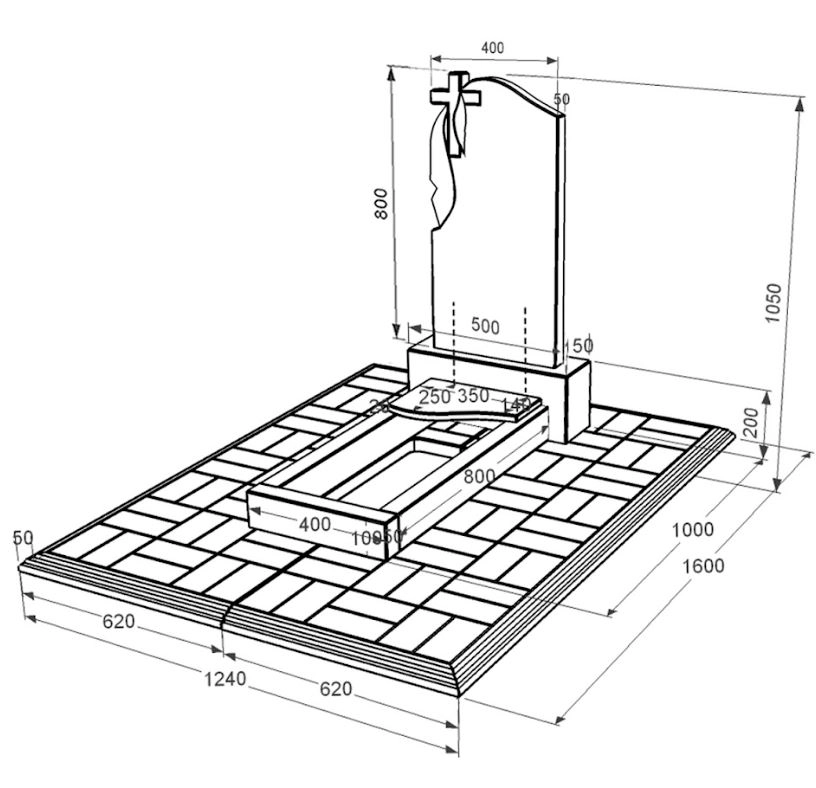Размеры Памятник на могилу из гранита дочке одинарный из черного гранита Коростышев с волной резной к4-kor-pf-80-40-05-142-l-pbd1
