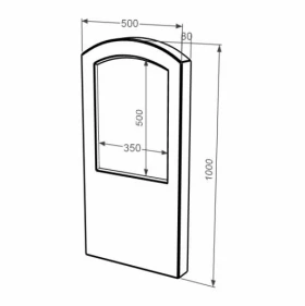 Размеры Стела памятника на могилу дугообразная 1000x500x80 из мрамора вертикальная с полированными фасками из мрамора Волокас st-vol-pf-100-50-08-009