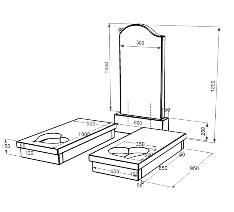 Размеры Гранитный памятник стела 100х50 см двойной из черного гранита Коростышев с сердцем резная работа к20-kor-pf-100-50-08-011-l