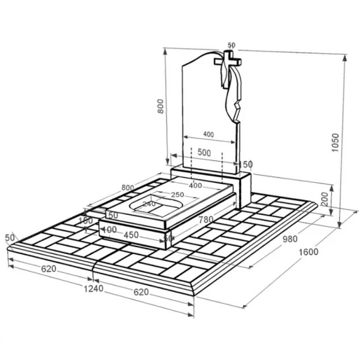 Розміри Пам'ятник із граніту з протиусадковою плитою одинарний із чорного граніту Коростишів з листом різьблена робота к13-kor-pf-80-40-05-142-r-pbd1